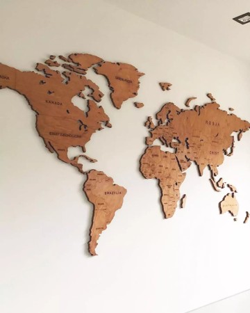 Drewniana Mapa Świata - 150x70cm