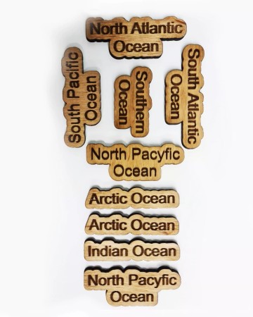 Nazwy oceanów do drewnianej Mapy Świata