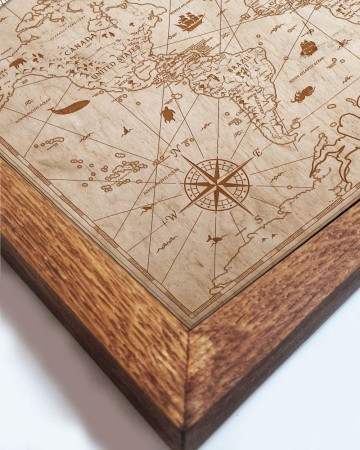 Drewniany obraz – Mapa Świata Vintage w dębowej ramie - 20x30cm