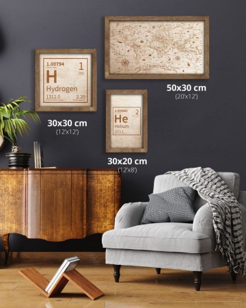 Drewniany obraz – Mapa Świata Vintage w dębowej ramie - 20x30cm