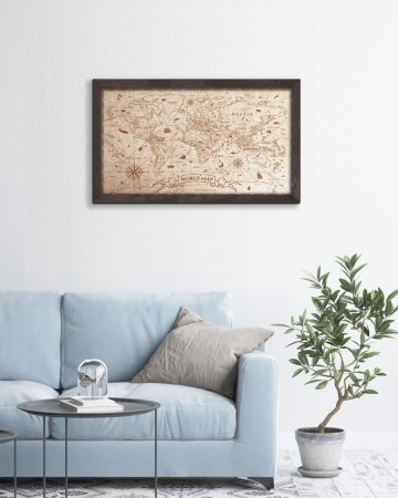 Drewniany obraz – Mapa Świata Vintage w dębowej ramie - 20x30cm