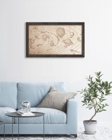 Drewniany obraz – Układ planet w dębowej ramie - 20x30cm