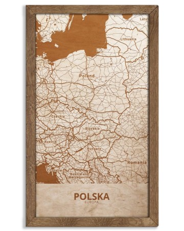 Drewniany obraz państwa - Polska w dębowej ramie - 20x30cm