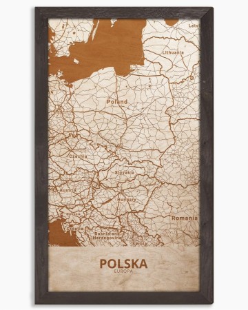 Drewniany obraz państwa - Polska w dębowej ramie - 20x30cm