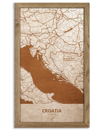 Drewniany obraz państwa- Chorwacja w dębowej ramie - 20x30cm