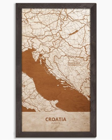 Drewniany obraz państwa- Chorwacja w dębowej ramie - 20x30cm