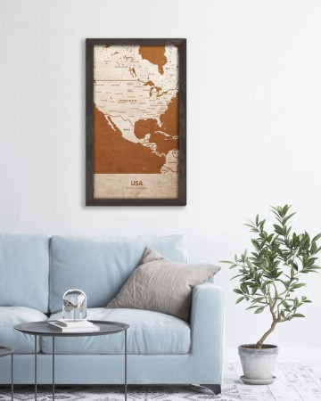 Drewniany obraz państwa- USA w dębowej ramie - 20x30cm