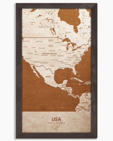 Drewniany obraz państwa- USA w dębowej ramie - 20x30cm