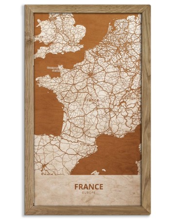 Drewniany obraz państwa- Francja w dębowej ramie - 20x30cm