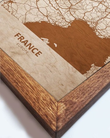 Drewniany obraz państwa- Francja w dębowej ramie - 20x30cm