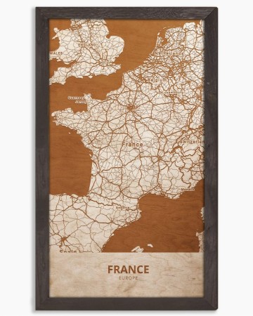 Drewniany obraz państwa- Francja w dębowej ramie - 20x30cm