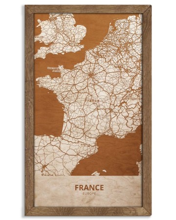 Drewniany obraz państwa- Francja w dębowej ramie - 20x30cm