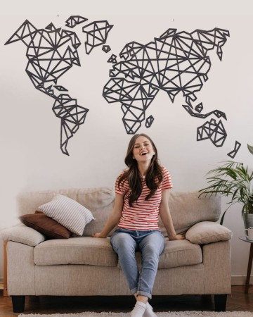 Drewniana Mapa Świata Geometryczna - 120x60cm