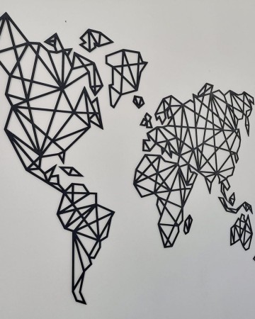 Drewniana Mapa Świata Geometryczna - 120x60cm