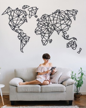 Drewniana Mapa Świata Geometryczna - 120x60cm